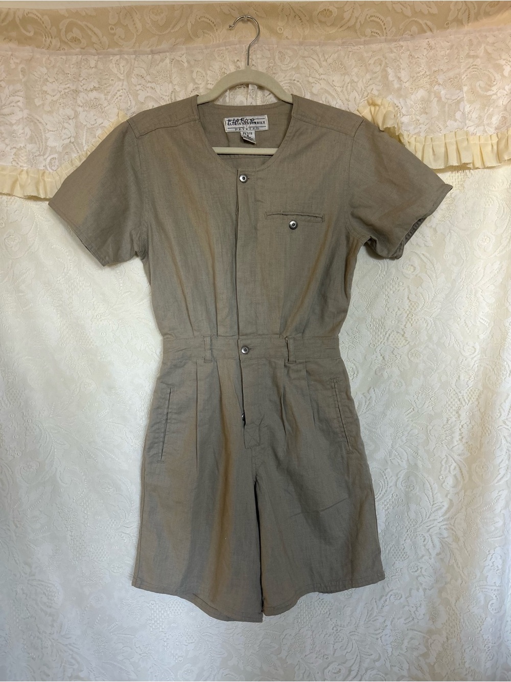 Vintage Gloria Vanderbilt Neutral Linen-Blend Romper in Light Taupe S